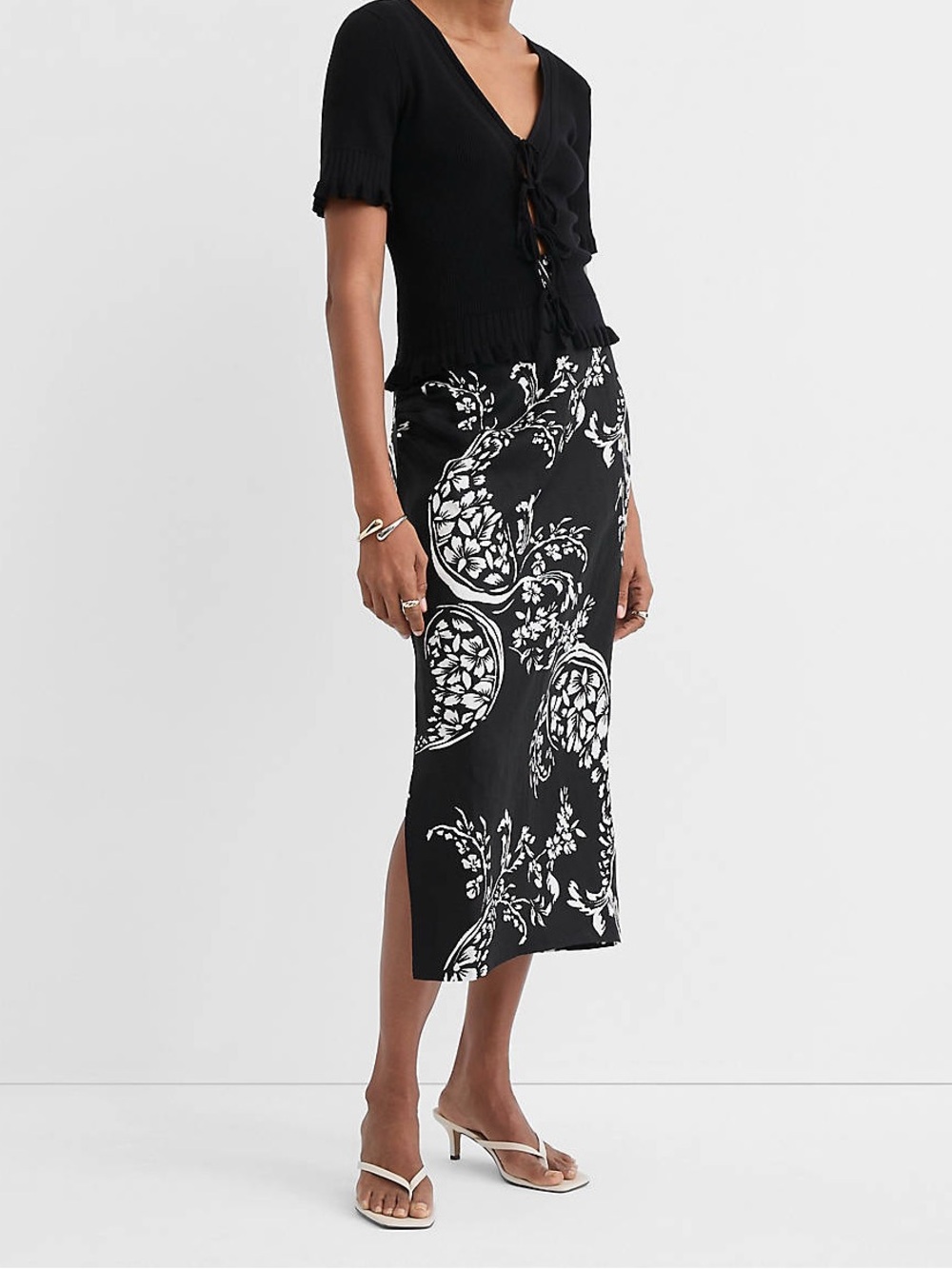 NWT LOFT Floral Paisley Ruched Linen Blend Midi Skirt - Picture 2 of 16